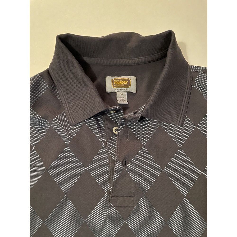 Foundry Supply Co. 2XL‎ Polo Shirt Gray Argyle Short Sleeve Quick Dri